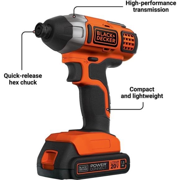 BLACK+DECKER 20V MAX* POWERCONNECT 1/4 in. Cordless Impact Driver Kit (BDCI20C) - Picture 2 of 7